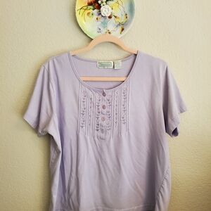 Pastel Purple Embroidered Short Sleeve Top